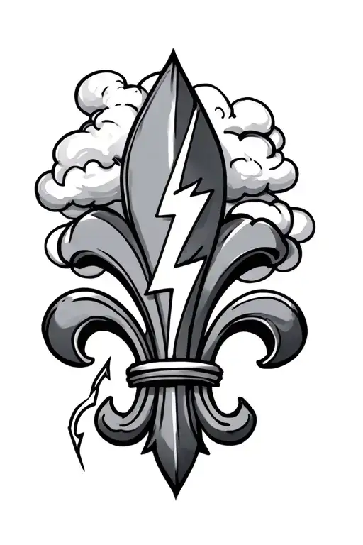 Feminine Fleur De Lis With Cloud And Lightning Bolt