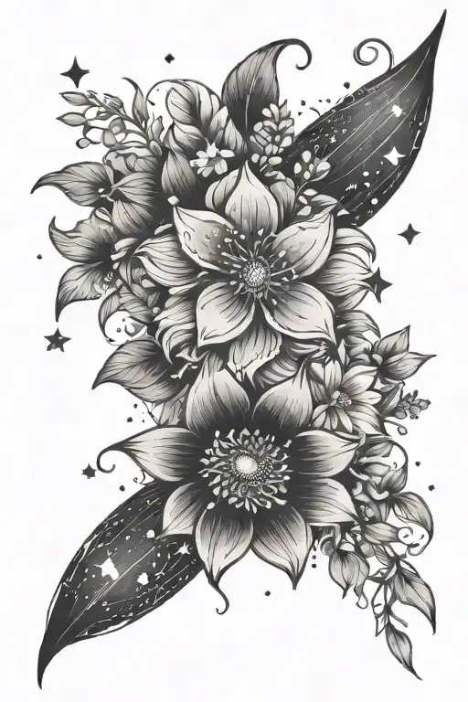 Simple Space And Stars Combined With A Floral Design