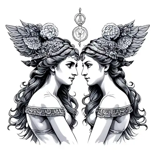 Greek God Gemini Women Posing Together Looking