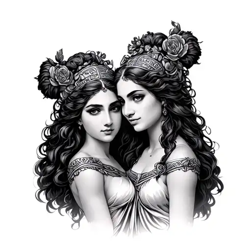 Greek God Gemini Women Posing Together Looking Straight