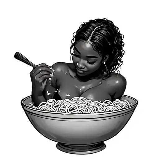 Black Woman Bathing In A Ramen Bowl Filled