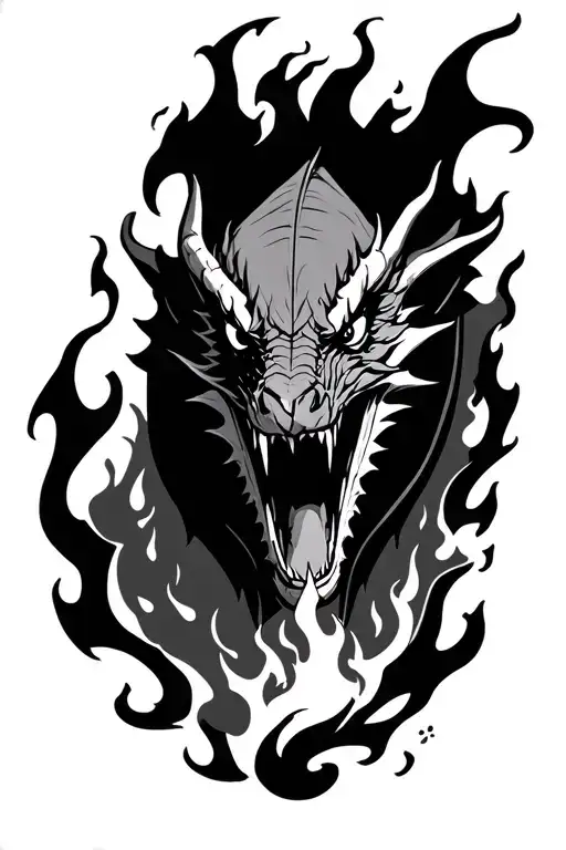 Hooded Figure Face On Fire Breathing Dragon