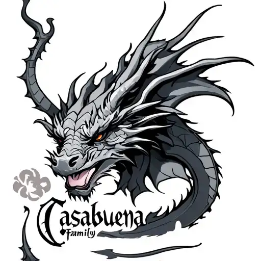Dragon With Casabuena Family Name Written Underneath