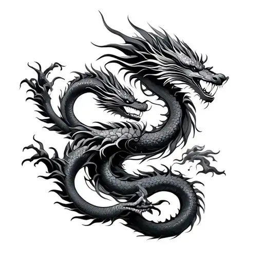 Japanese Dragons Intertwined