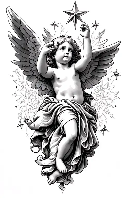 Cherub Angel Reaching Up At Lucero Star