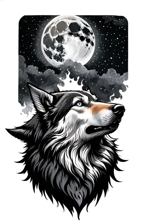 Wolf Howling At The Moon Merging Together