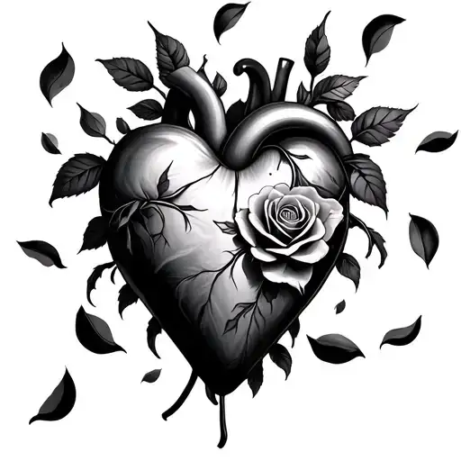 A Real Heart With Rose Petals Falling