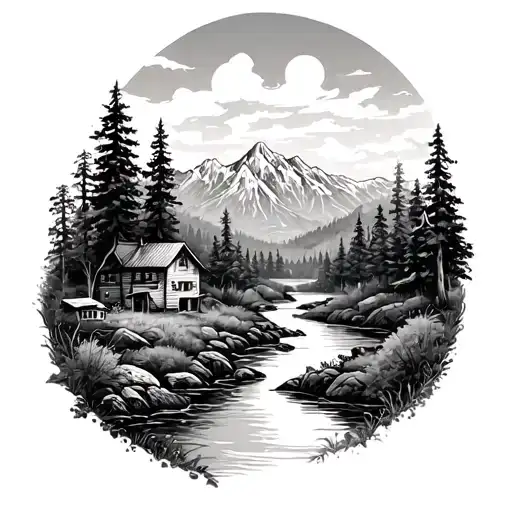 Country Side With River And Mountains Sleeve