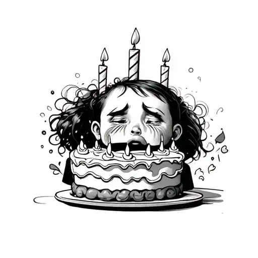 A Sad Child Crying In Front Of A Ugly And Little Appetizing Birthday Cake