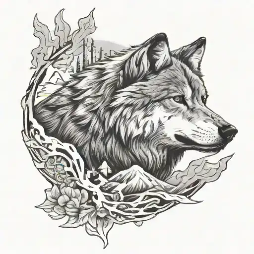 Wolf Outdoor Survival Tatoo