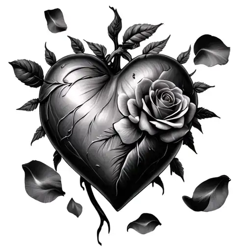 A Realistic Heart With Rose Petals Falling