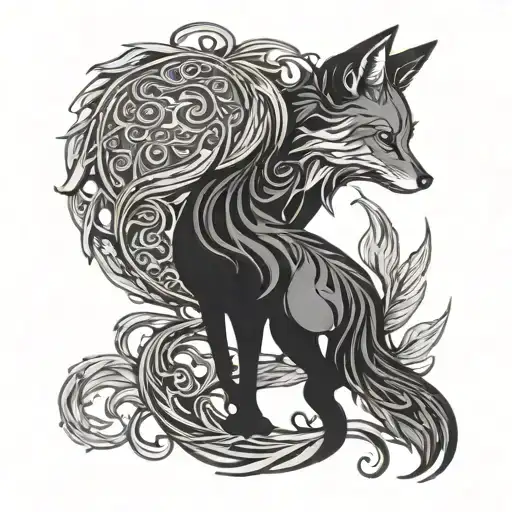 Intricate Silver Fox Silhouette Intertwined With A Winding Road