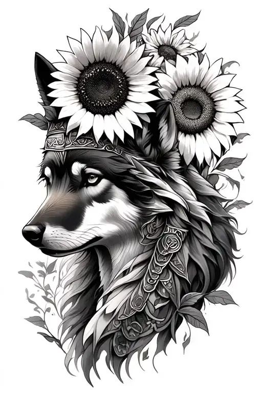 Athena And Wolf And Phenox And Sunflower