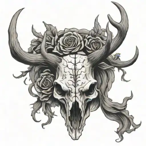 Reindeer Skull Shedding Horns Evil Front View Large Horns