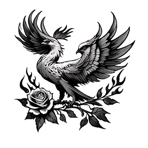 Phoenix With Flames And A Rose