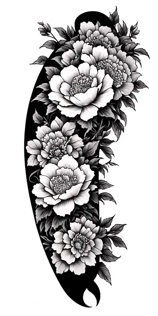 Negative Space Japenese Floural Sleeve Tattoo Featuring