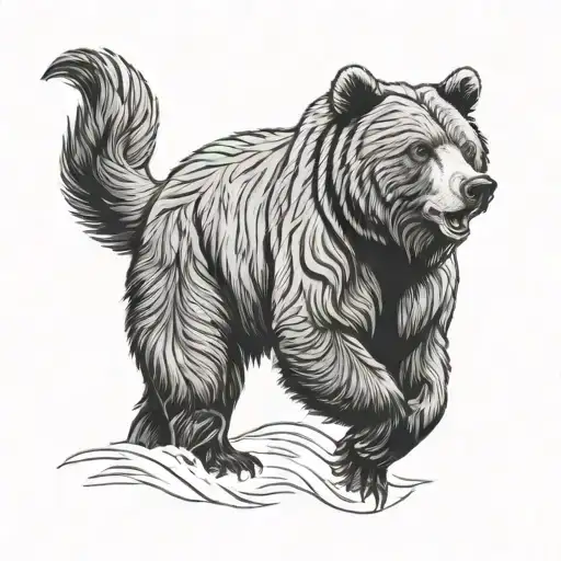Half Sleeve Black And White Grizzly Bear