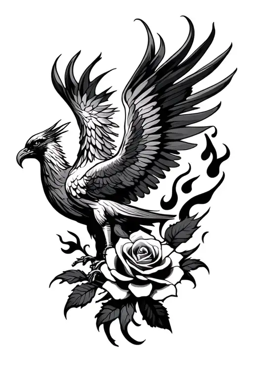 Phoenix With Flames And A Rose