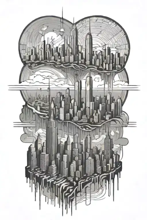 Nyc Skyline Technology And Binary Coding Symbol Intertwined