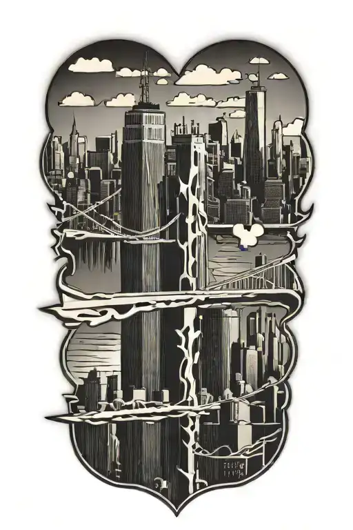 Nyc Twin Tower Skyline Puzzle Piece Intertwined Hearts