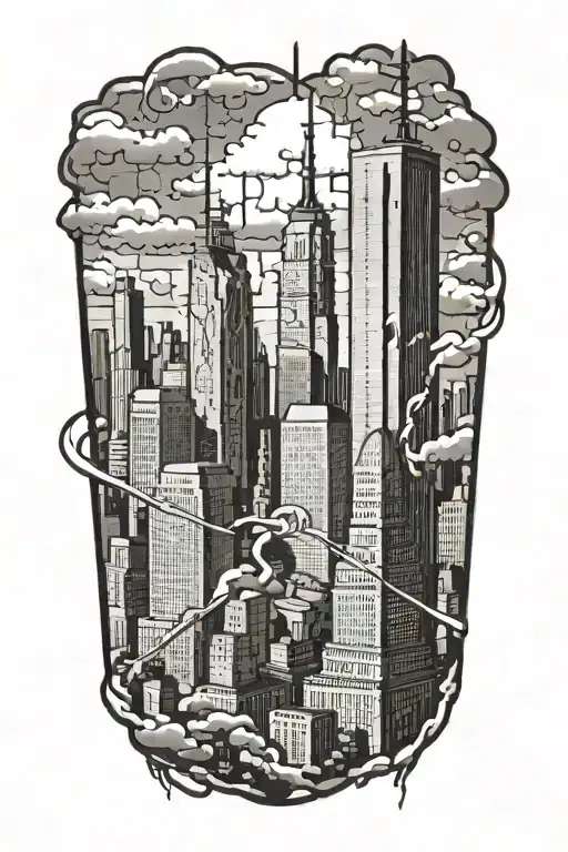 Nyc Twin Towers Skyline Puzzle Piece Intertwined
