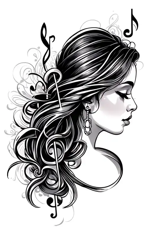 Feminine Sleeve Tattoo Featuring Musical Notes