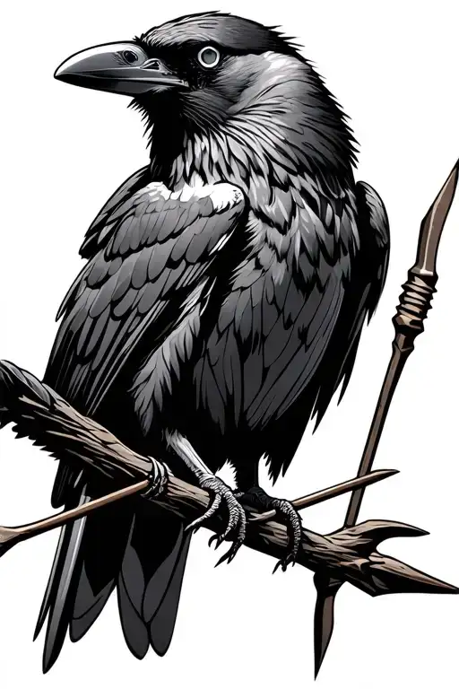 Raven Perched On Bow And Arrow
