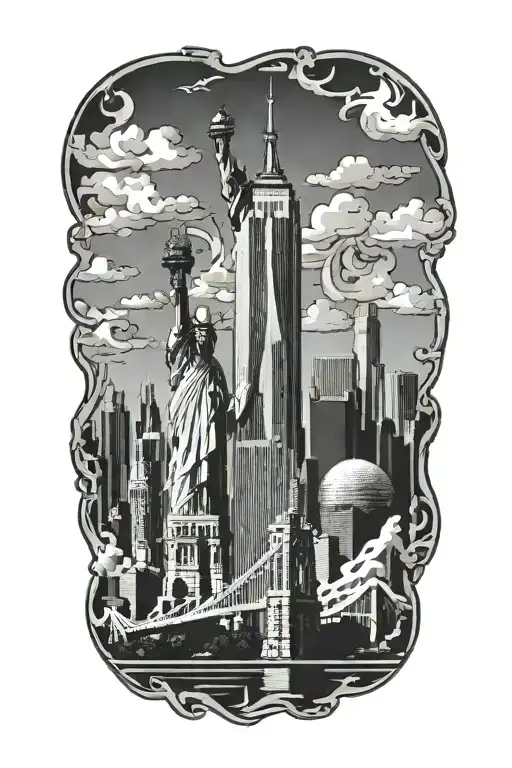 Nyc Twin Towers Skyline With Statue Of Libert Puzzle Piece