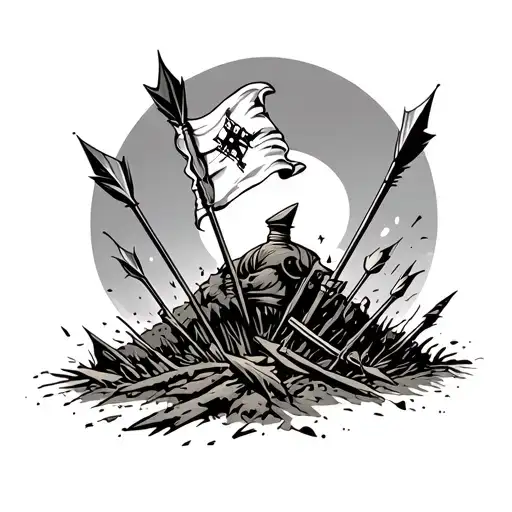 Battlefield With Arrows And A War Banner Stuck In The Ground