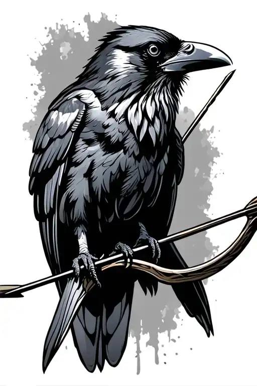 Raven Perched On Bow And Arrow