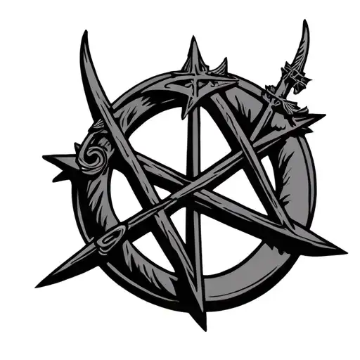 Satanistic Anarchy Symbol Tatoo With Upside Down Crosses And Pentagram