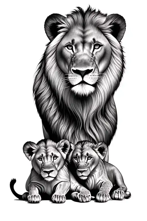 Mama Lion Face And 2 Baby Boy Lions Face