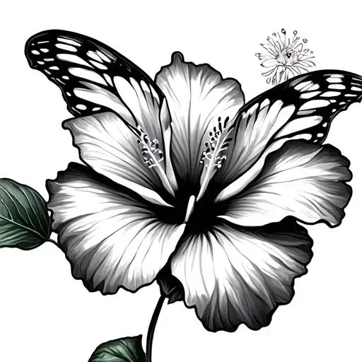 Butterfly On Hibiscus Flower Blooming