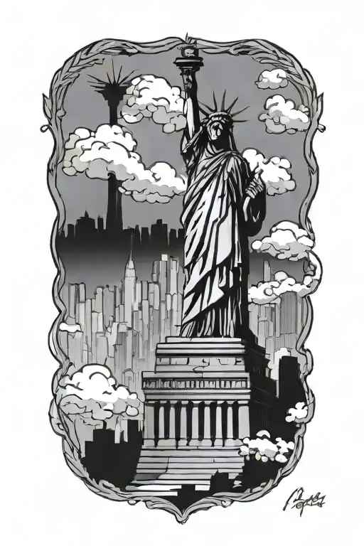 Nyc Skyline With Statue Of Liberty Face Anime Inspired