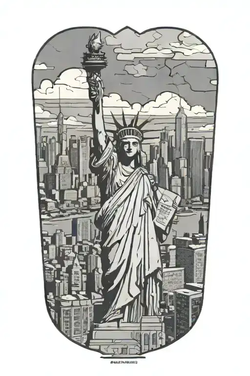 Nyc Skyline With Statue Of Liberty Face Puzzle Piece Forming Gotham Inspired