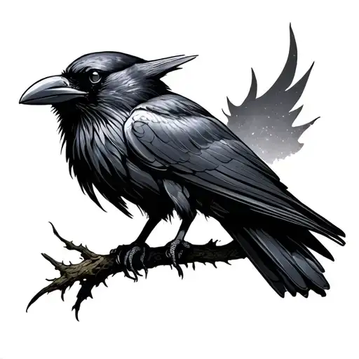 Raven Perched On Shoulder