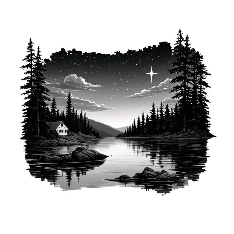 Saranac Lake Scene With Stars In Sky