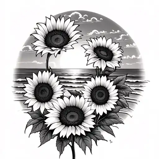 Beach Sunrise With Sunflowers Emerging