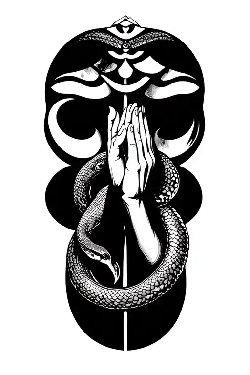 Om And Praying Hands With A Snake And Inscent Stick