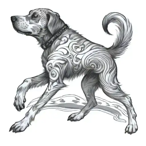 Human A Dog Walking Into The Distance