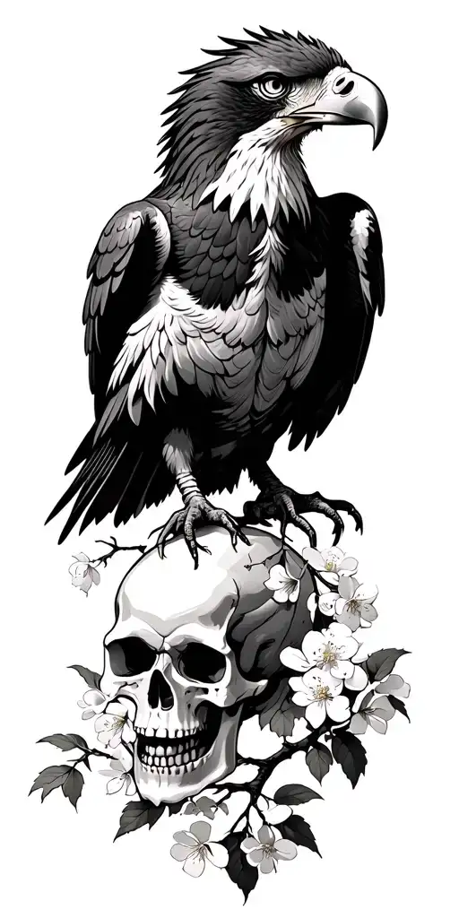 Eagle And Skull In Cherry Blossom Trees