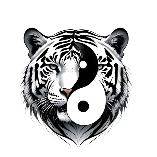 White Tiger Entertwined With Yin Yang Symbol
