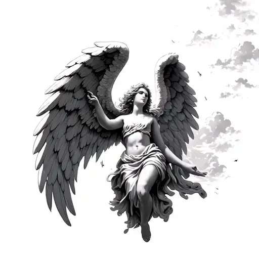 Angel Falling With Wing And A Sky View