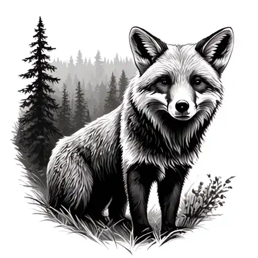 Bear And Fox In Forest