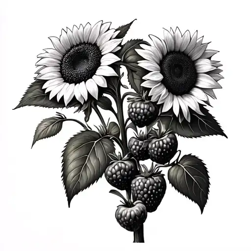 Strwaberries Sunflowers Greens Stems
