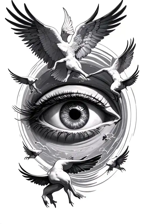 All Seeing Eye Surrounded With Angels Flying