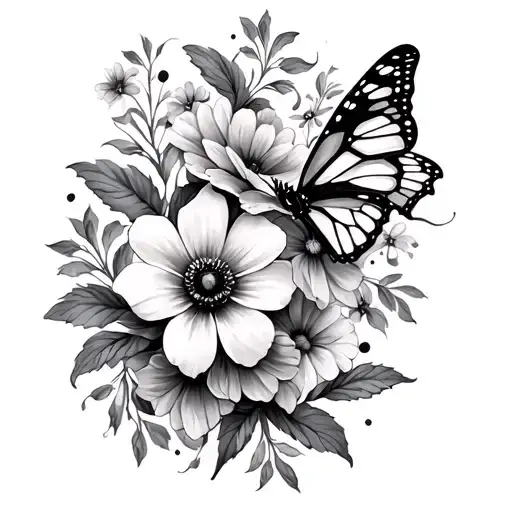 Thigh Tatto Flowers And Butterflies