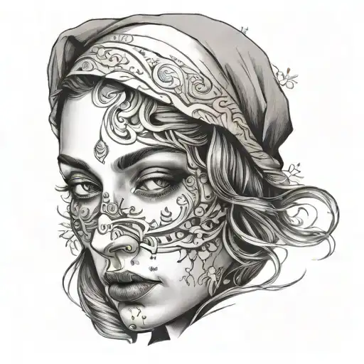 Russian Woman's Face And Cold Landscape