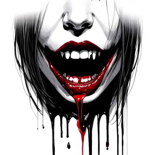Sexy Vampire Girl With Blood Dripping Out Of Mouth