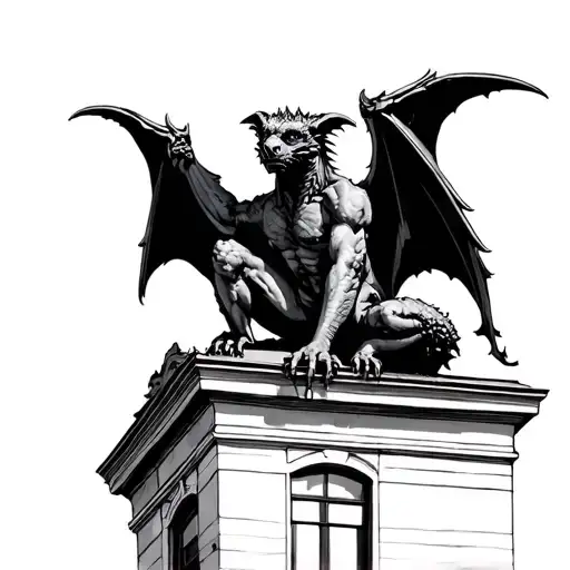 Gargoyle Sitting Atop Building Ledge Overlooking